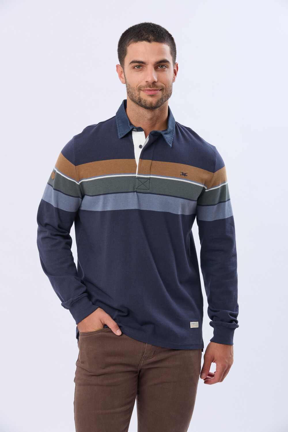 REMERA POLO RAYADA EN ALGODÓN Azul