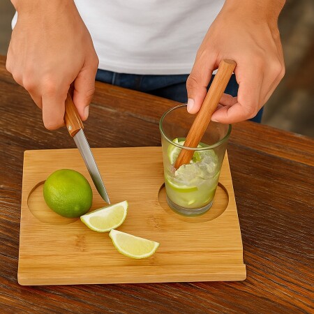 SET PARA CAIPIRINHA COCKTAIL BAMBU 5 PIEZAS MARRON