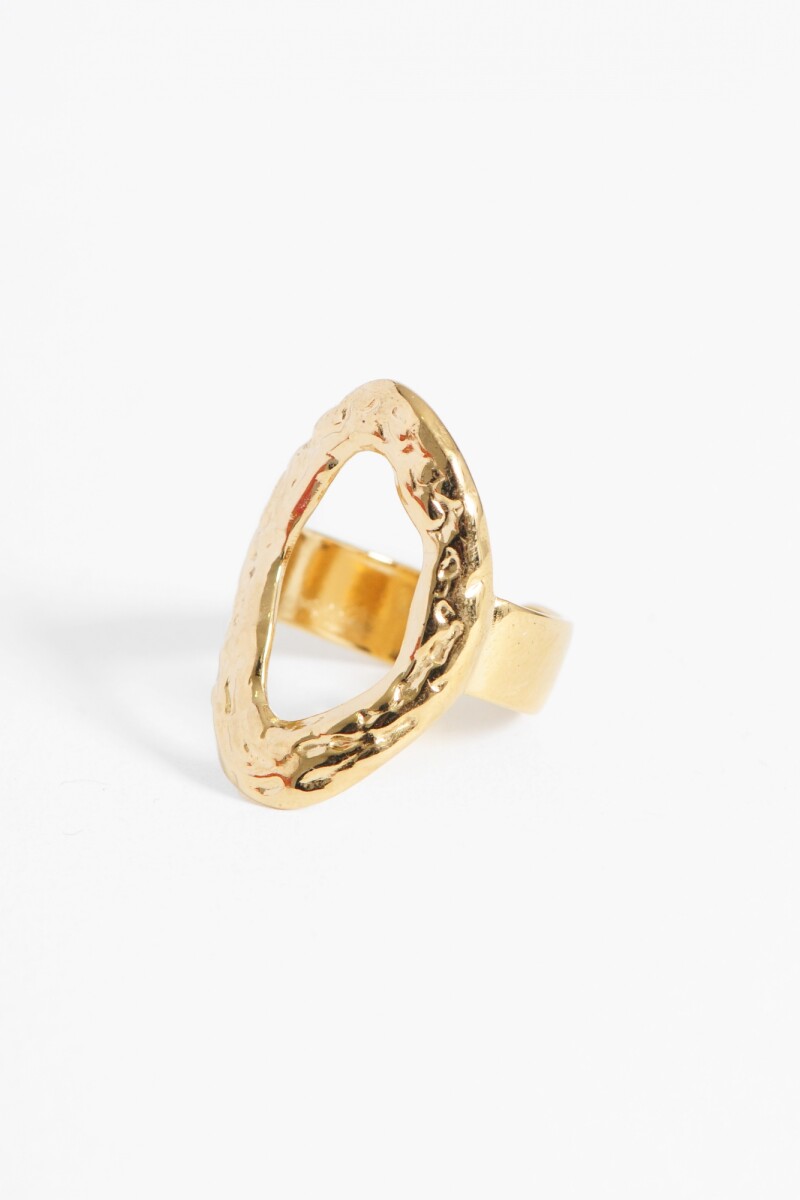Anillo ajustable circulo texturado acero dorado
