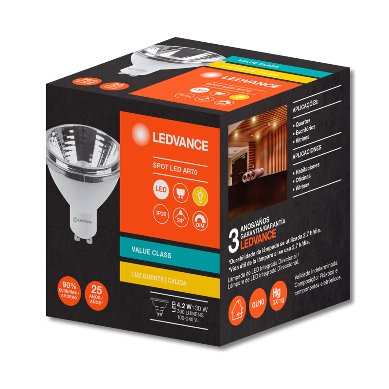 LAMPARA LEDVANCE OSRAM AR70 DIM 4.2W Lámpara LED LEDVANCE OSRAM AR70 Dimerizable GU10 4.2W 2700K