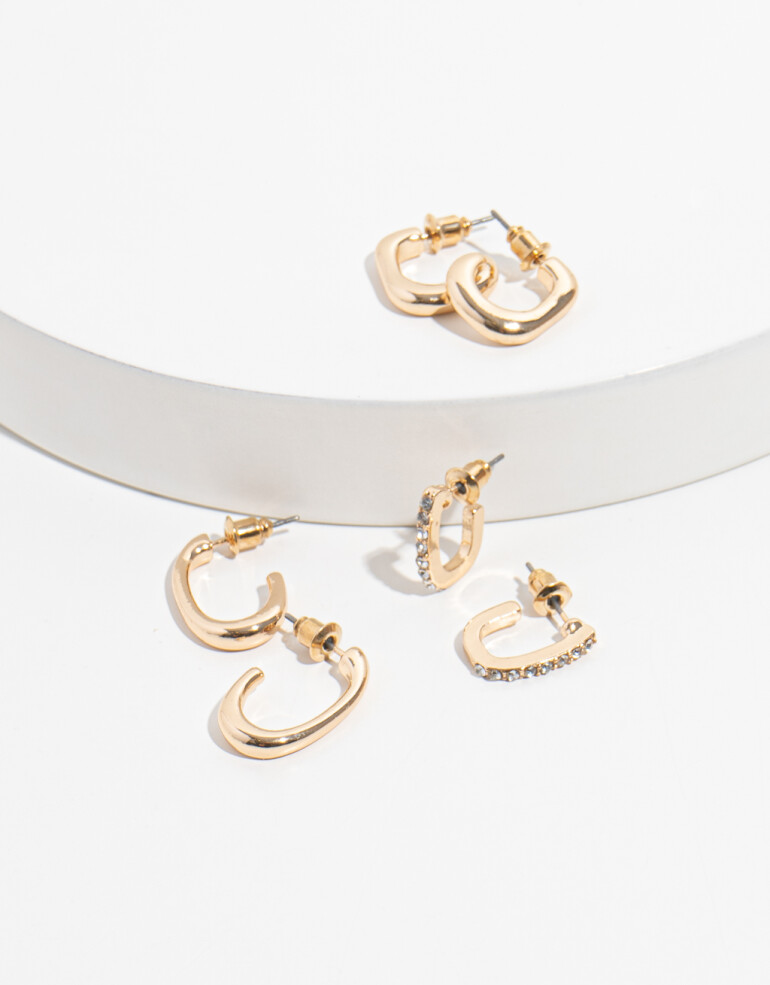 Aros Argollas Set Strass Set De Argollas Con Strass - Dorado