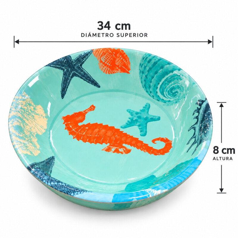 Bowl Ensaladera de Melamina 34 cm Diseño Marino Celeste