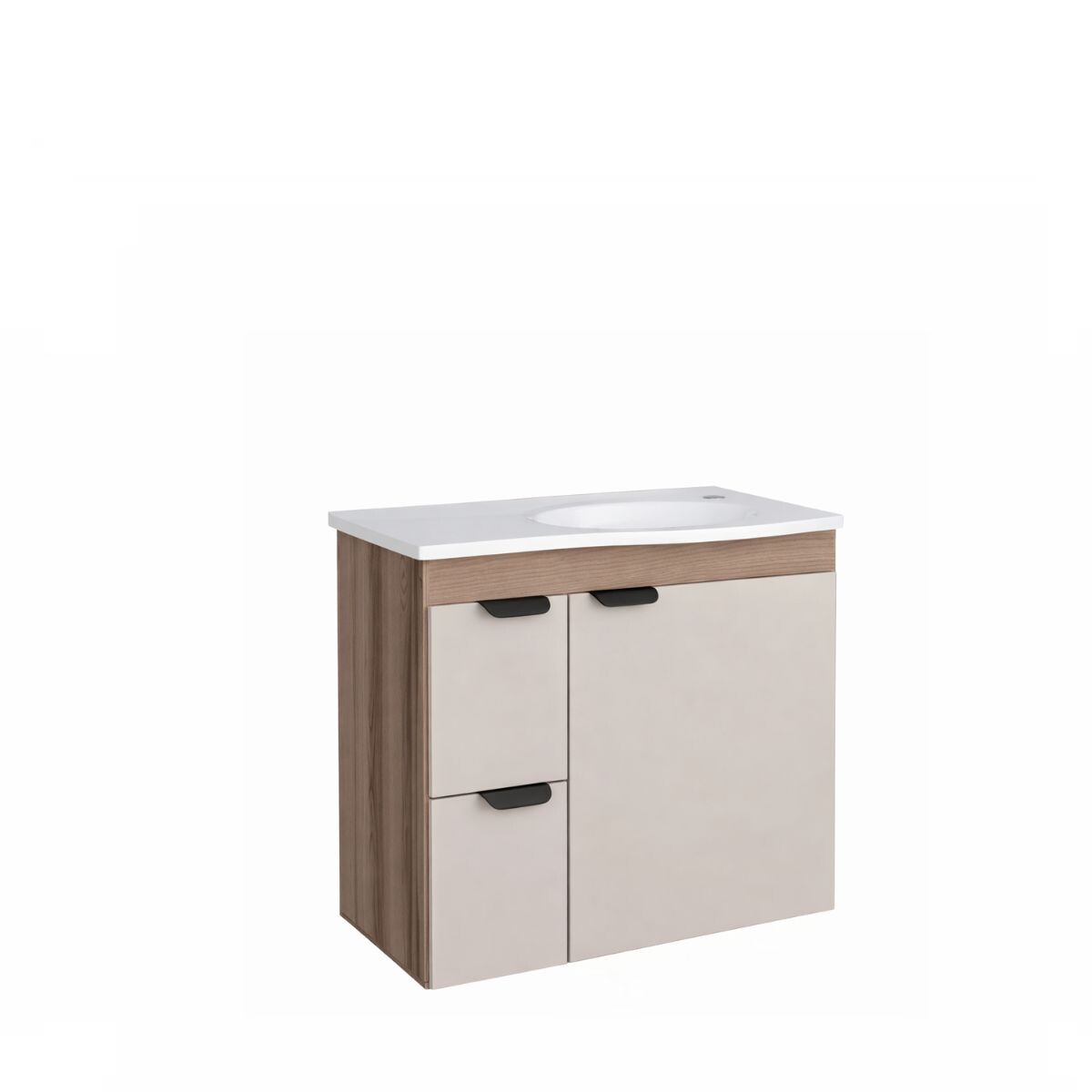 Mueble De Baño Suspendido Margarita Beige 60 Cm Con Bacha De Resina 