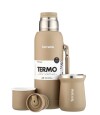 Kit Termo 1Lt Con Base De Silicona + Mate De Acero Tradicional Arena