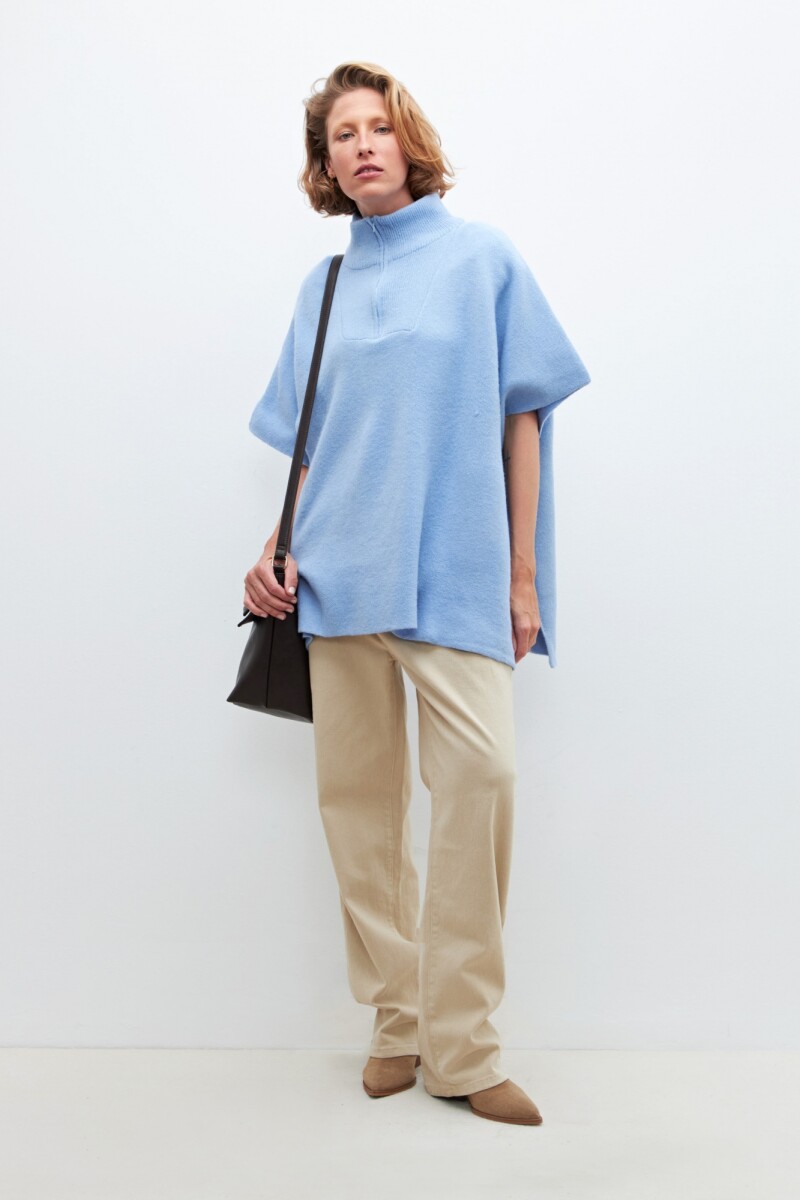 Sweater oversize con cierre - celeste 