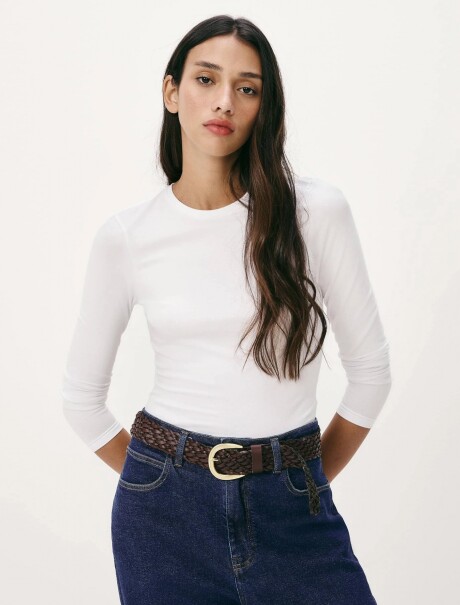 CAMISETA BÁSICA MANGA LARGA CON ELASTANO BLANCO