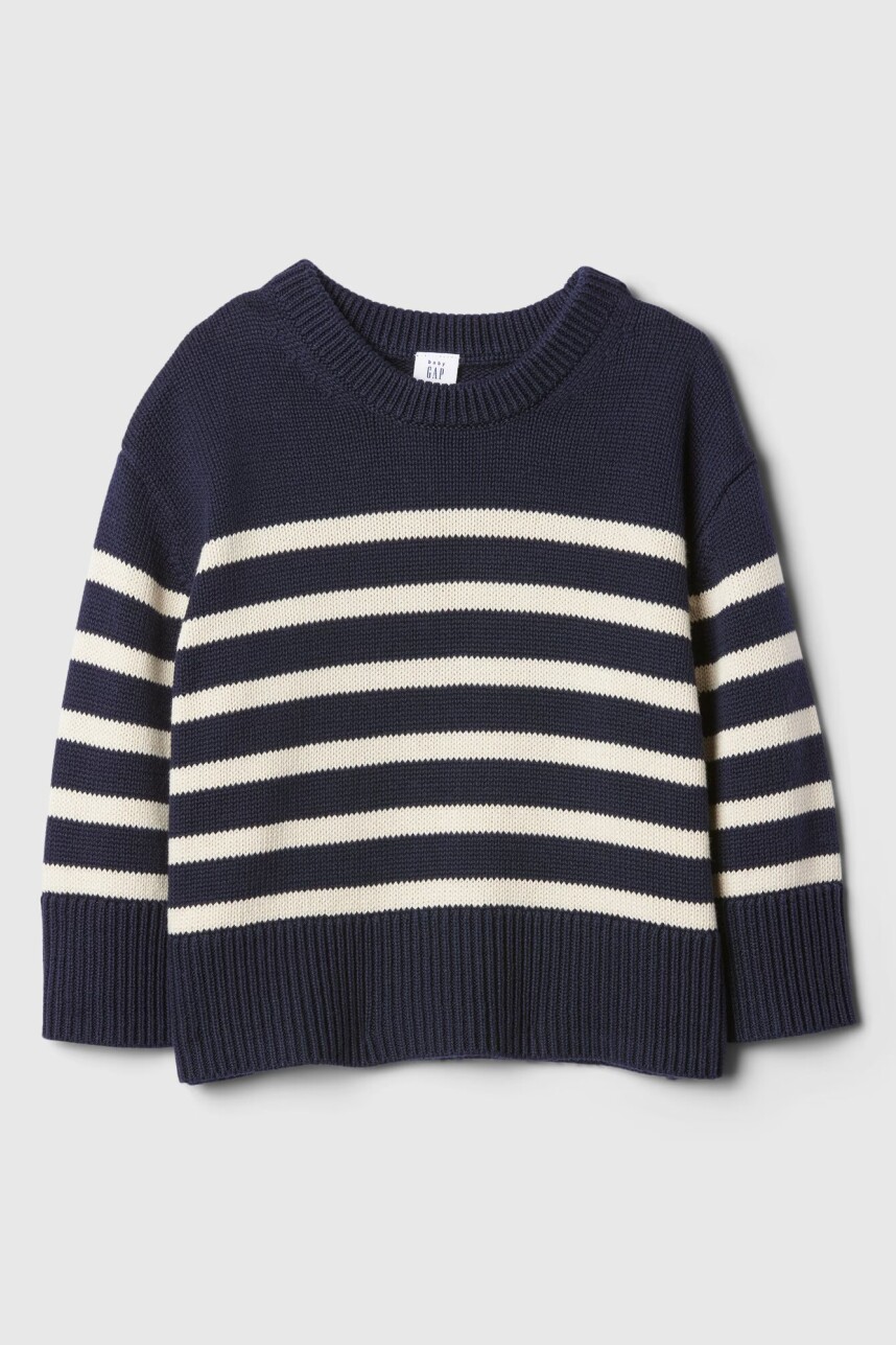 Buzo Cuello Redondo Toddler Niña White Navy Stripe
