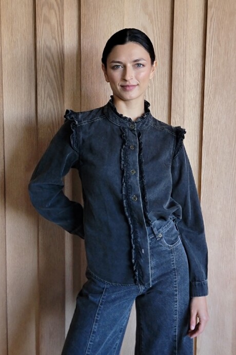 Camisa Berta Denim Negro Picado