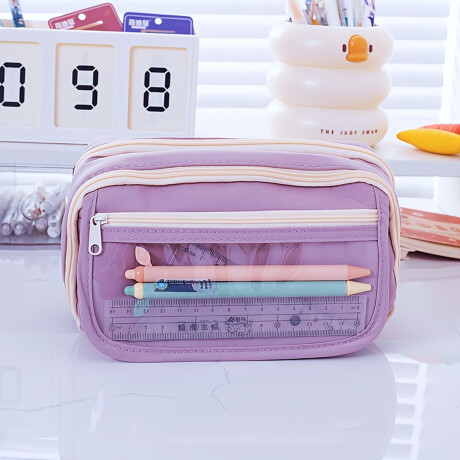 Cartuchera con divisiones y visor 12x22x9cm Violeta