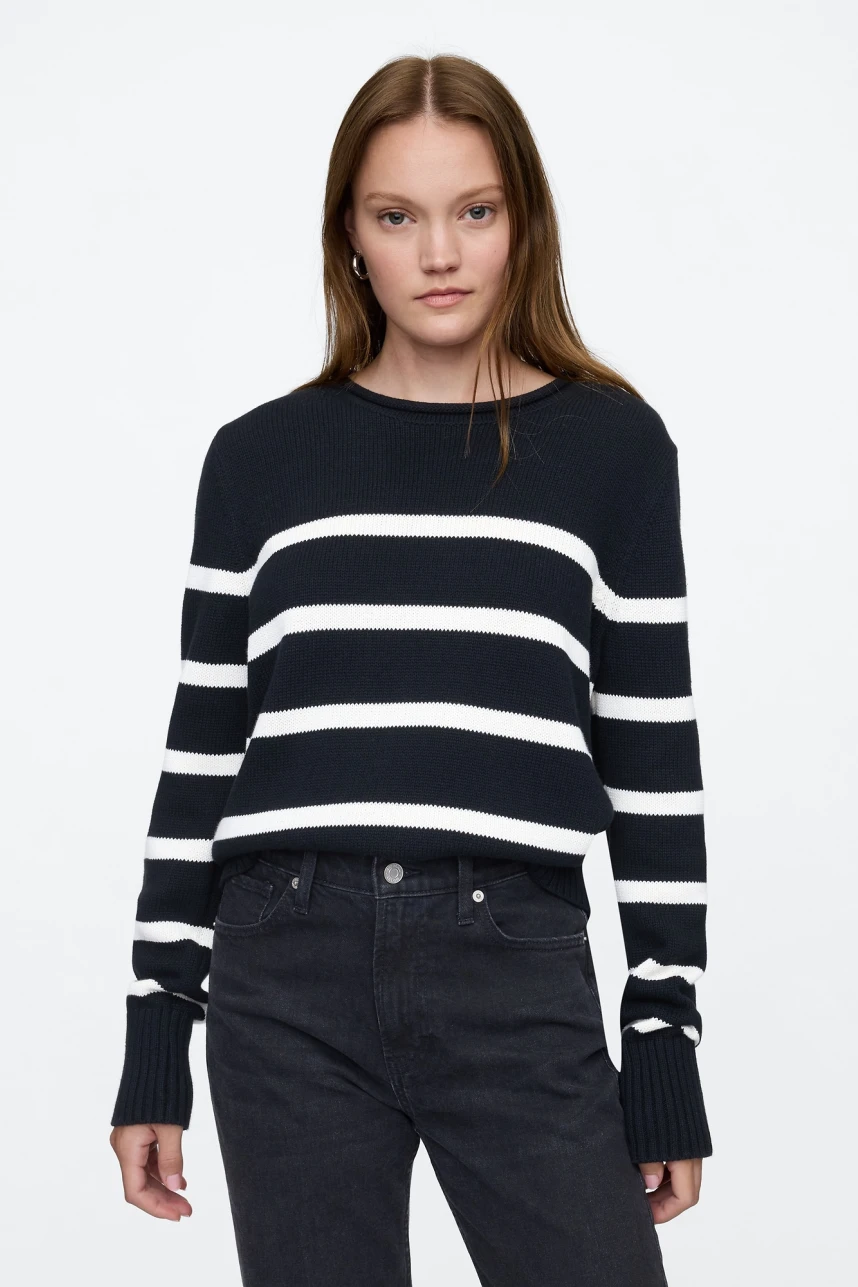 Buzo Básico Mujer Black White Stripe