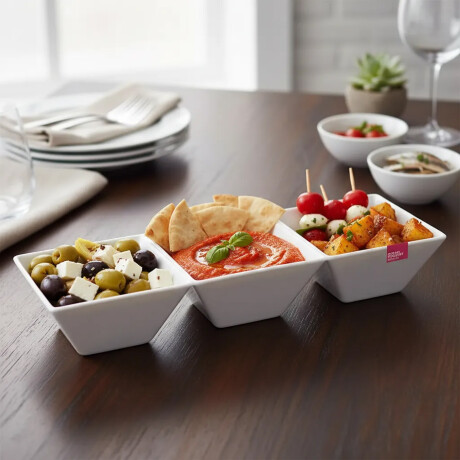 Copetinero Le Chef Rectangular con 3 Divisiones 35x11.5x6Cm Blanco