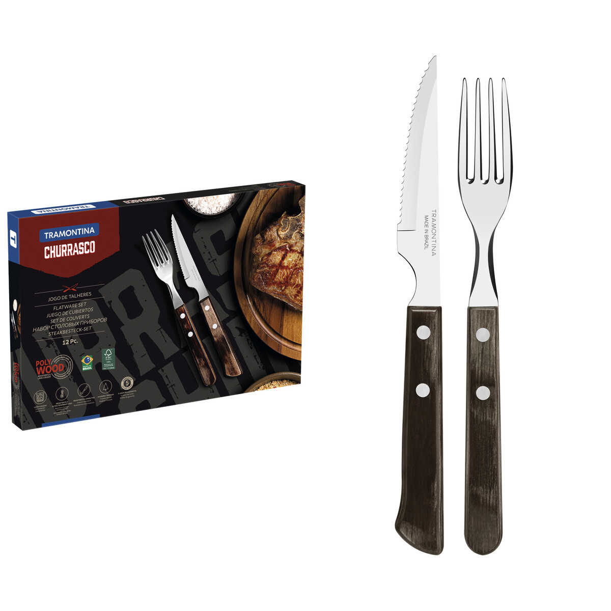 JUEGO DE 12 CUBIERTOS PARA ASADO OSCURO - 21199/909 - Tramontina 