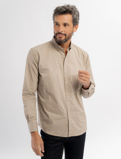 Camisa m/l algodon lisa beige