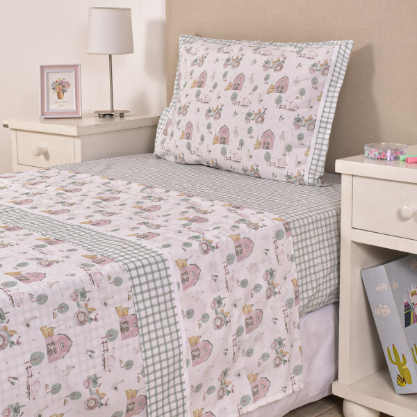 Juego de sábana Kids Granja Rosa Verde Y Beige Twin