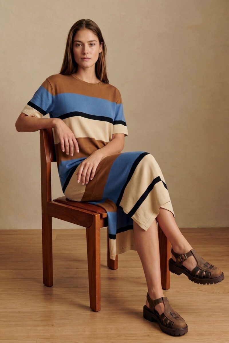 Vestido Tejido A Rayas Ceruleo