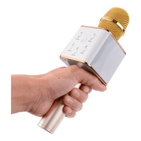 Micrófono Karaoke bluetooth inalámbrico parlante USB Dorado