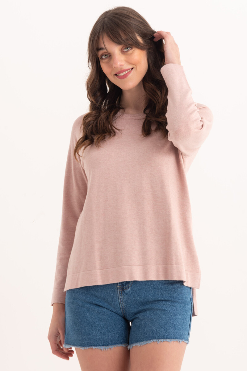 Sweater tejido basico - Rosa melange 