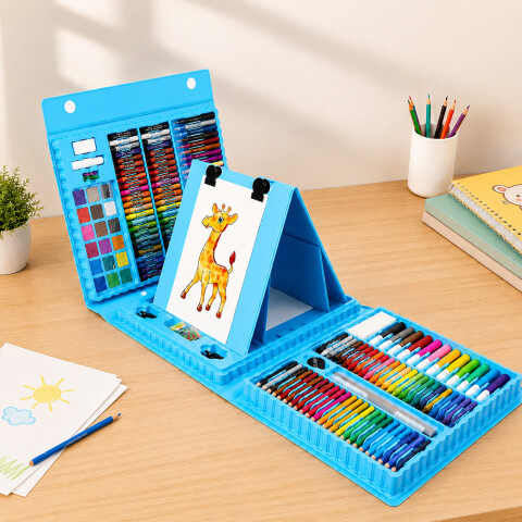 Set Kit Arte Dibujo Y Pinturas 208 Piezas Valija Infantil Variante Color Azul