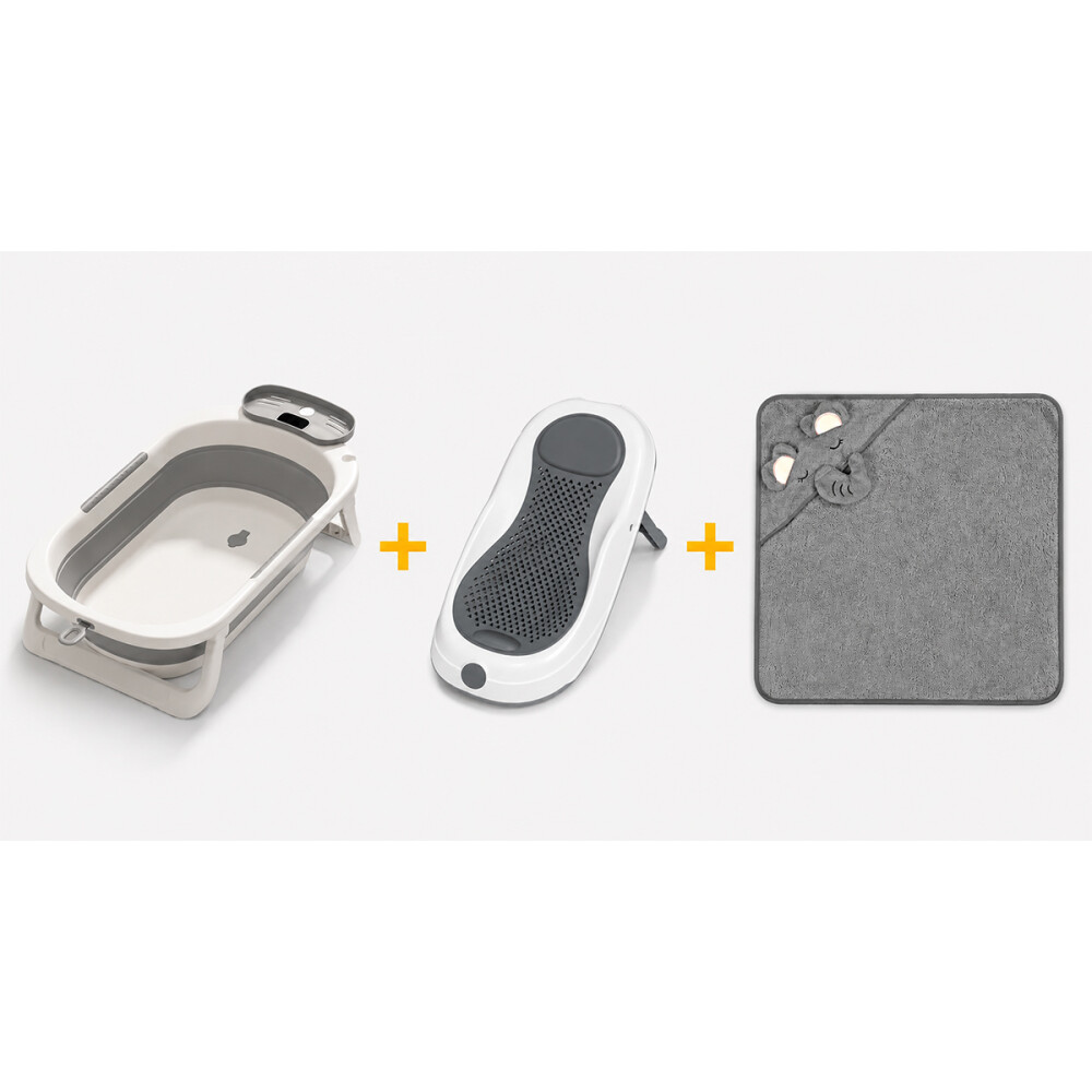Bañito + Soporte Bañera Bebé Plegable + Toallita Gris