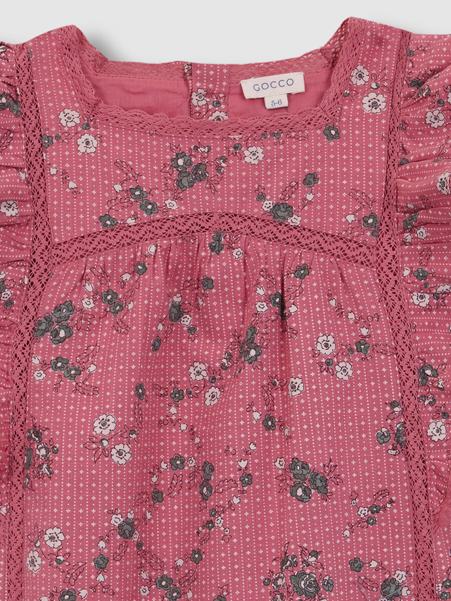 Vestido Estampado De Flores Con Volantes Rosa