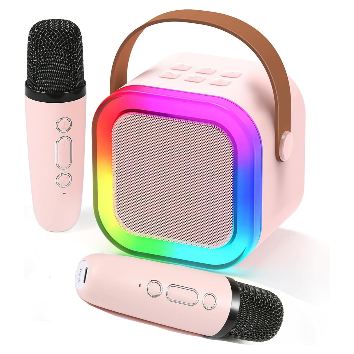 Mini Parlante Karaoke Bluetooth RGB Con 2 Micrófonos K-12 - Variante Color Rosa 