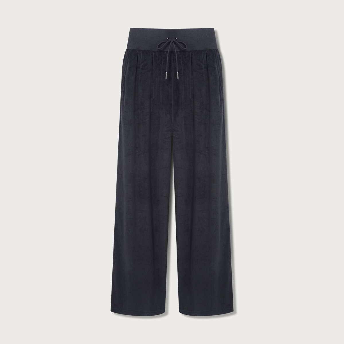 PANTALÓN DE PIERNA ANCHA EN TEJIDO AFELPADO - NEGRO - NEGRO 