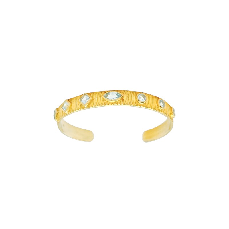 Brazalete Pune-Plata Rodinada con micra oro 18k-Piedra Topacio Azul-BR2001 Conpiedra