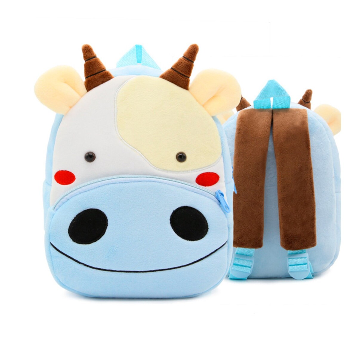 Mochila Infantil Animales De Peluche Niños Escuela 3d - Variante Color Vaca Celeste 