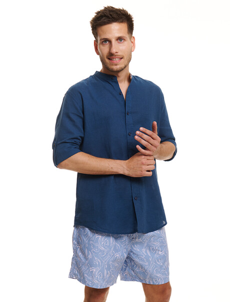 Camisa m/l lino azul