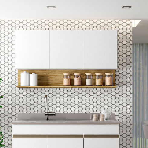 Modulo Aereo Para Cocina Tres Puertas De 120 cms. FREIJO Y BLANCO
