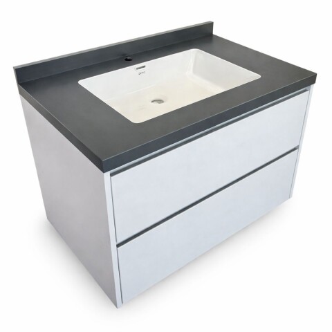 Mueble de baño suspendido Vip Blanco 80cm mesada gris con Bacha de Loza Mueble De Baño Suspendido Vip Blanco 80cm Mesada Gris Con Bacha De Loza