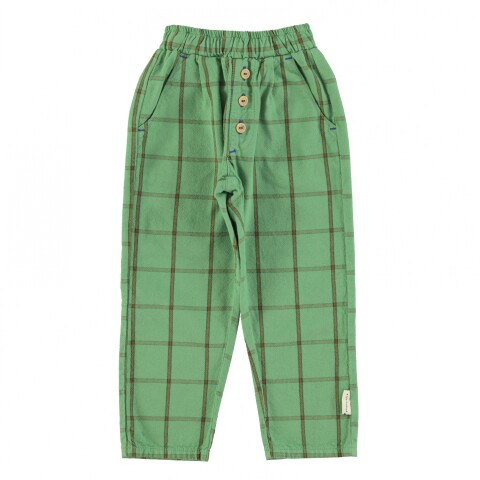 SS25.UN2502A Pantalón De Algodón A Cuadros Con Bolsillos Y Elástico Verde Piupiuchick - 24 Meses