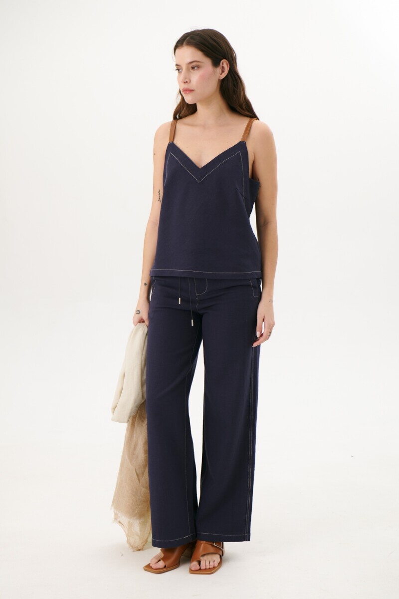 MUSCULOSA LINO ART AZUL