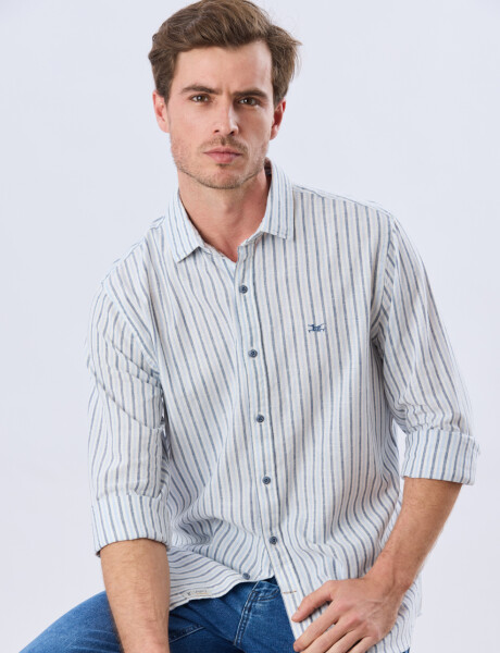CAMISA RAYADA DE LINO Celeste