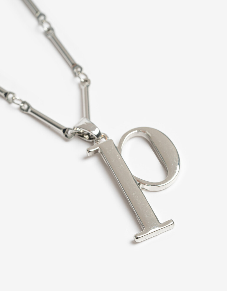 Collares Largos Metal Collar Largo Inicial P - Plateado Rodio