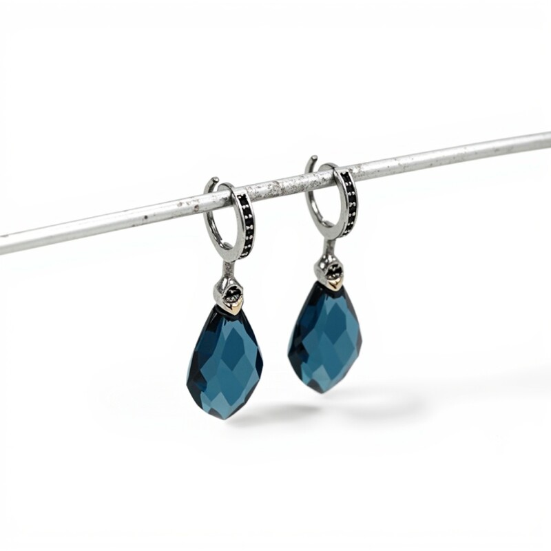 Caravanas colgantes Gotas de Cuarzo azul- Plata 925 - Cuarzo azul -CA3926 conpiedra