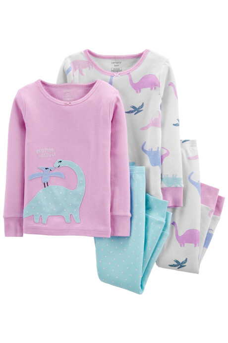 Pijama Cuatro Piezas Dos Pantalones y Dos Remeras Dinosaurios Algodón 0