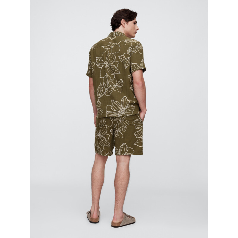 V-7IN TEXTURED EASY SHORT OLIVE FLORAL