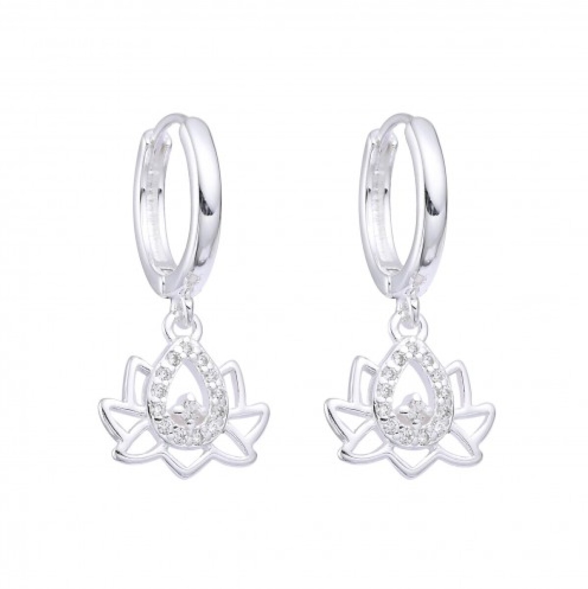 Par de aros de plata 925 con dije, FLOR DE LOTO. 