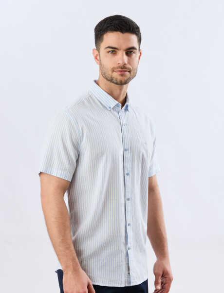 CAMISA RAYADA DE LINO Celeste