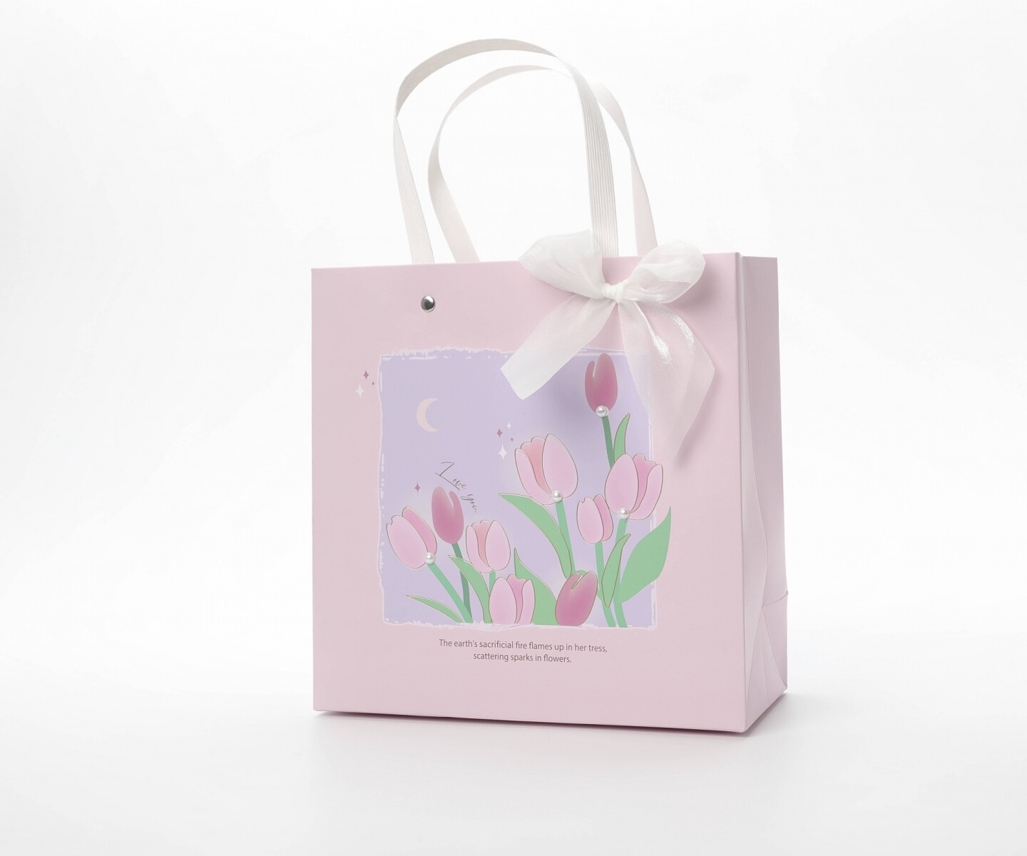 BOLSA DE REGALO RECTANGULAR (TULIPANES / ROSA / TALLE M) 