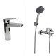 Juego De Griferia Monocomando Cromo Brillo Baño Linea Zoe