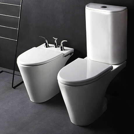 JUEGO DE LOZA BLANCO, INODORO DESCARGA A 25 CM, MOCHILA,TAPA Y BIDET LINEA MARINA MARCA FERRUM BLANCO