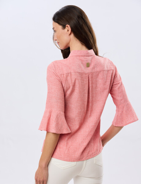 CAMISA DE LINO CON VOLADOS Ladrillo