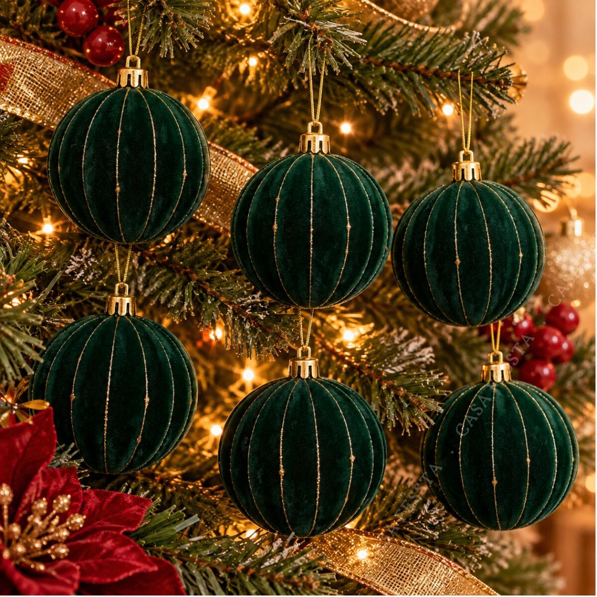 Esferas Navideñas verdes Efecto Tercipelo x 6 