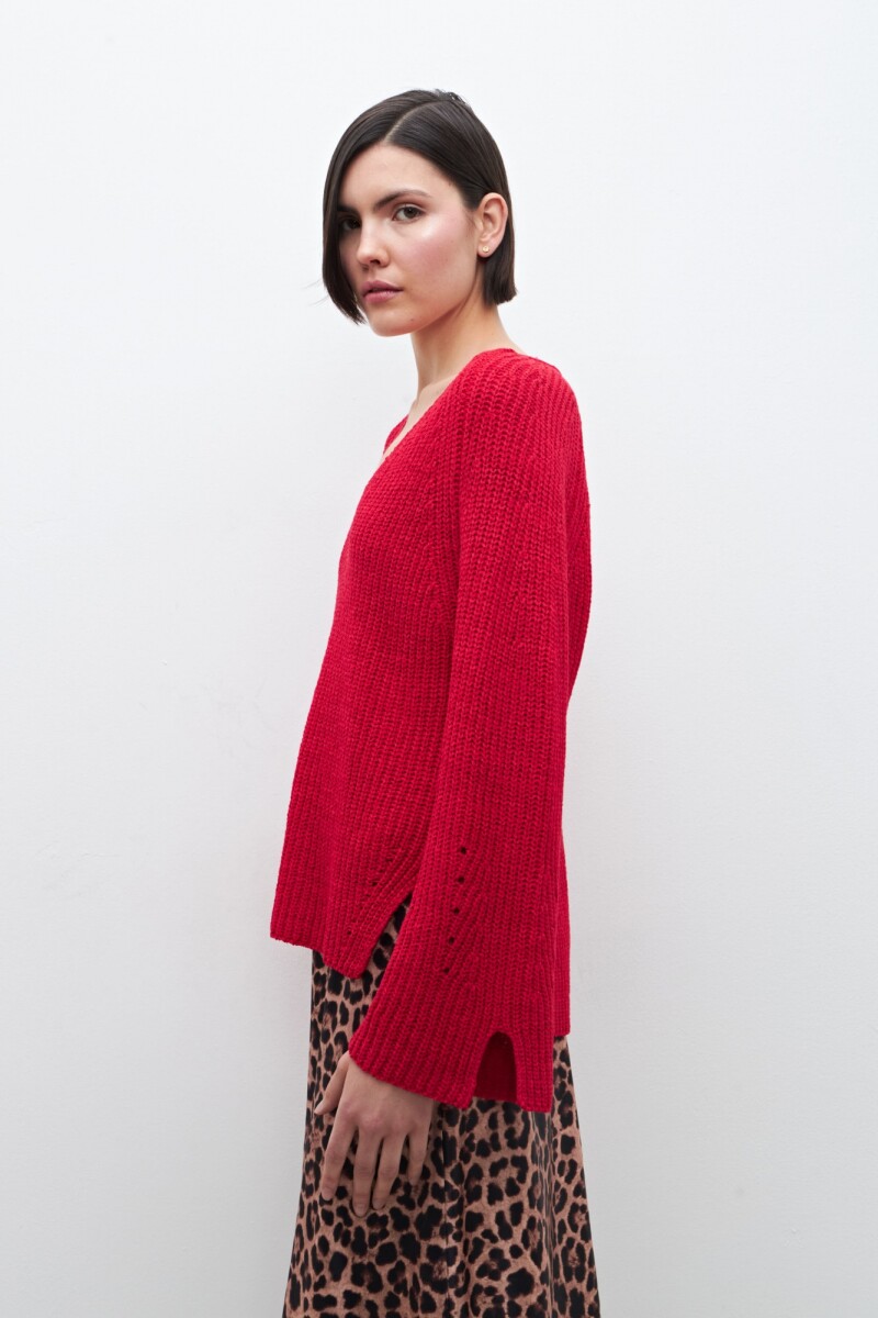 Sweater cinta escote V rojo