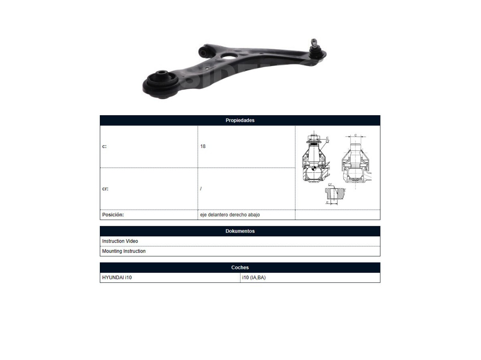 Parilla De Suspension Delantera Hyundai I10 14-25 Der 