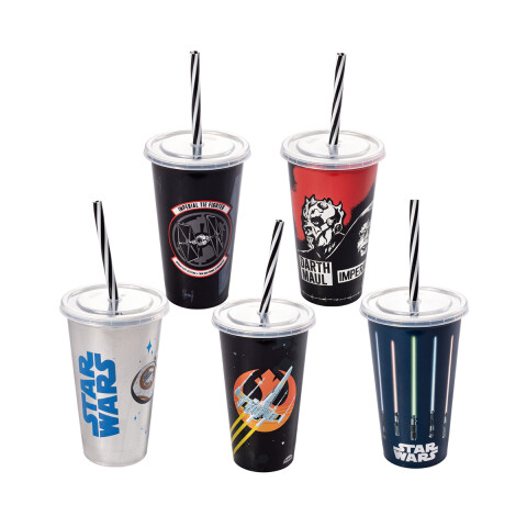 Vaso Plástico con Pajita Star Wars Diseños Surtidos 500 ml U