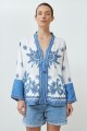 Kimono estampado con cierre azul