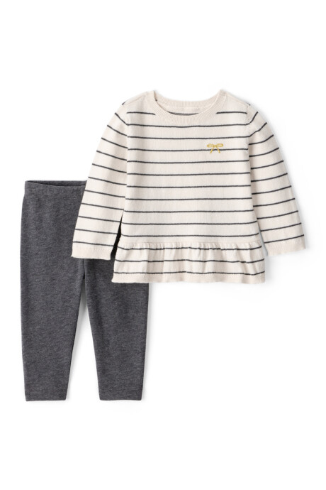 Set dos piezas de algodón, pantalón y remera a rayas Sin color